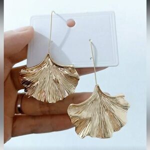 Gold Leaf-Shaped Dangle Earrings